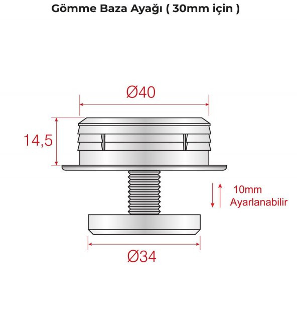 Mesan Maxbz01 Gömme  Baza Ayağı Siyah 30mm - 4