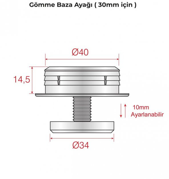 Mesan Maxbz01 Gömme  Baza Ayağı Siyah 30mm - 6