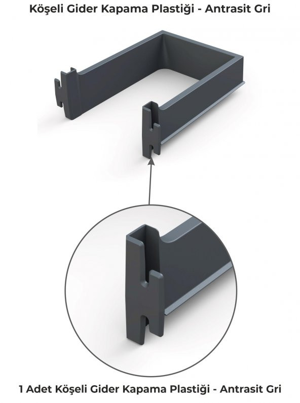 Mesan Köşeli Gider Kapama H:70mm Antrasit - Resim 2