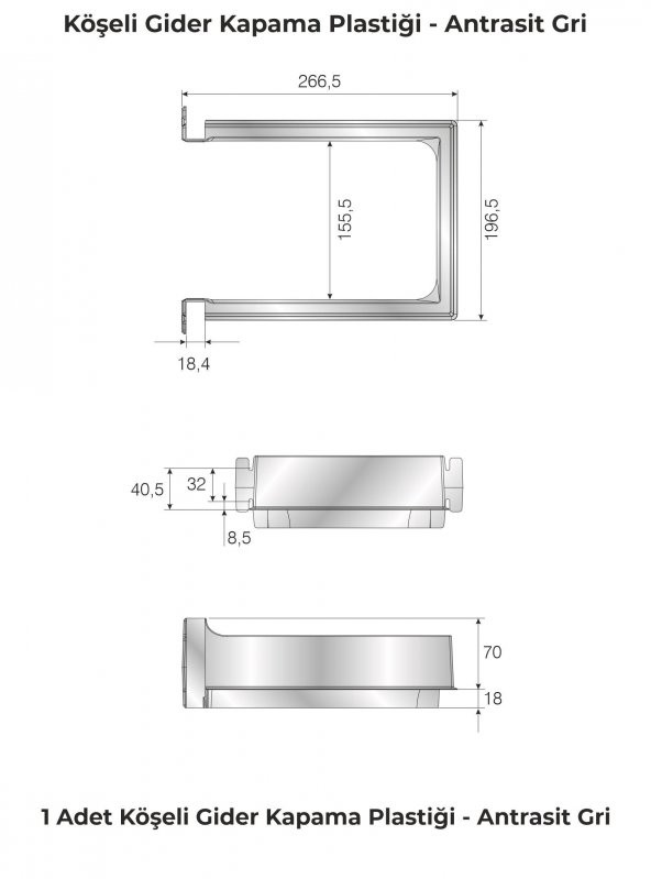 Mesan Köşeli Gider Kapama H:70mm Antrasit - Resim 4
