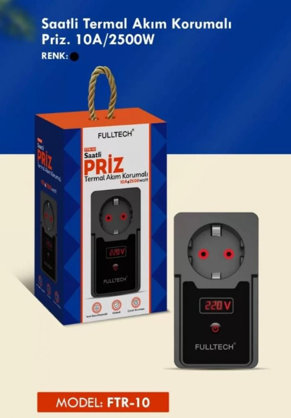 Fulltech Termal Akım Korumalı Isıya Dayanıklı Zaman Ayarlı Tekli Priz FTR-10