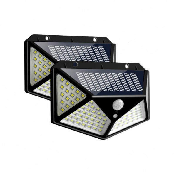 2'li 100LED Solar Hareket Sensörlü Güneş Enerjili 3 Mod Duvar Bahçe Karavan Kamp Lambası D02 - 4