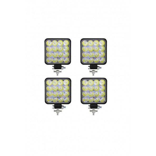 4 Adet 16 LED Kare Lamba Off Road Traktör Tekne (110 x 110 Mm) D05