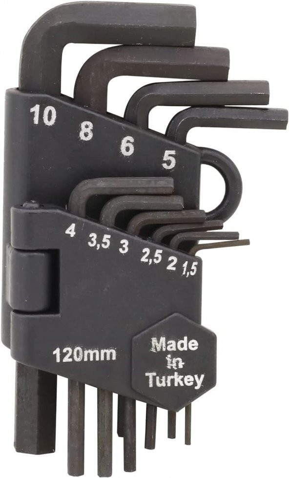 120 Mm 10 Parça Siyah Alyan Seti Düz Kısa Alyan Takımı 6 Gen Alyan Allen Anahtarları