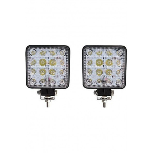 Off Road Sis Farı, 16 LED Kare Çalışma Lambası 2 Adet 12-24V, 48W D06