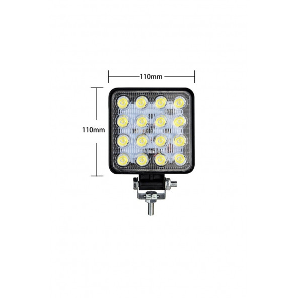 16 LED Kare Lamba Off Road Traktör Tekne (110 x 110 Mm) D07