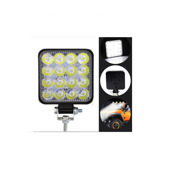 16 LED Kare Lamba Off Road Traktör Tekne (110 x 110 Mm) D07 - 3