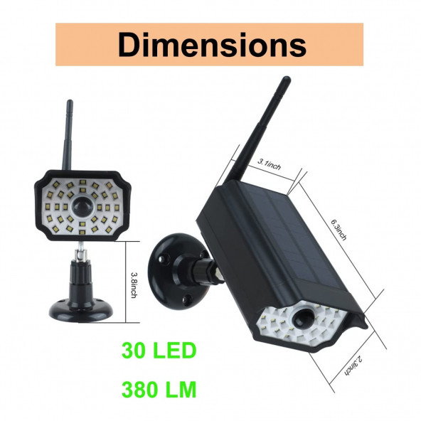 30LED Siyah Kamera Görünümlü Solar Hareket Sensörlü Bahçe Duvar Garaj Aydınlatması C49 - 3