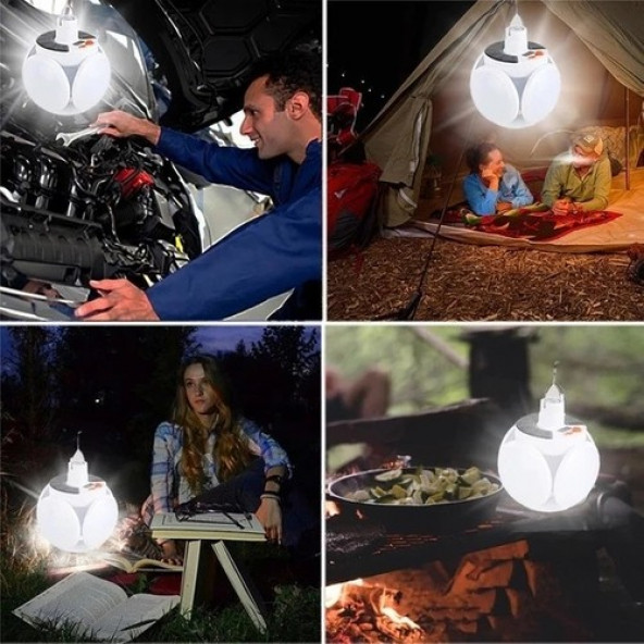 Solar Güneş Enerji ve USB Sarjlı 5 Kanatlı Bahçe Aydınlatma LED Askılı Pratik Kamp Lamba D10 - 2