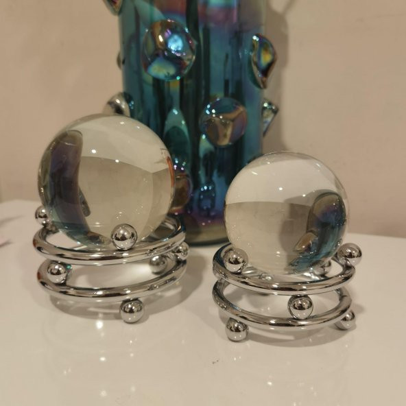 Crearthome Dekoratif Yuvarlak Kristal Obje Gümüş Küçük Boy 9x12 cm SZR-C-00427-G - 3