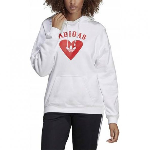adidas Kadın Originals Sweatshirt - Vday Hoodie - FH8566 BEYAZ