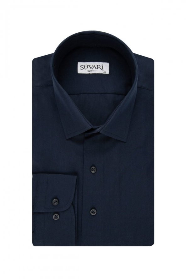 SÜVARİ Slim Fit Lacivert Düz Erkek Gömlek