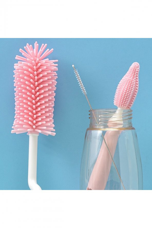 Silikon Uçlu Ekstra Yumuşak Biberon Temizleme Fırçası PEMBE - 2