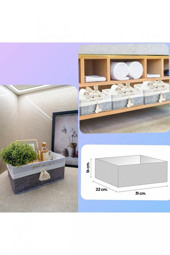 Dikdörtgen Keçe Dekoratif Saklama Sepeti MEGA 31x22x16