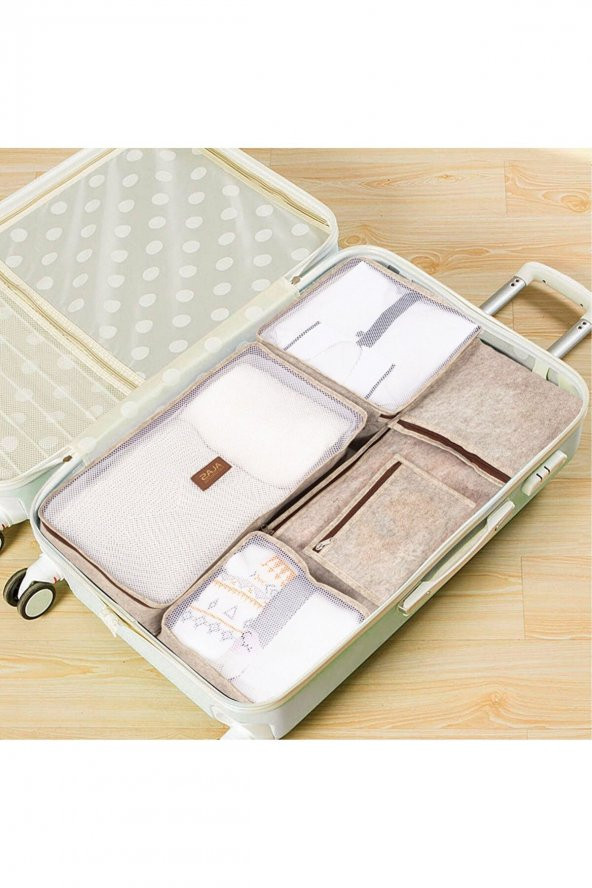 Hastane Çıkışı 6 Parça Bavul Valiz Düzenleyici Organizer Derili Keçe KAHVE - 2