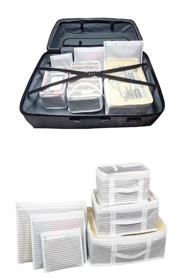 6 Parçalı Doğum Hastane Çıkış Çantası Düzenleyici GRİ ÇİZGİLİ - Resim 3