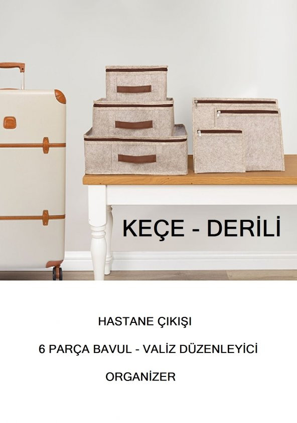 Hastane Çıkışı 6 Parça Bavul Valiz Düzenleyici Organizer Derili Keçe KAHVE