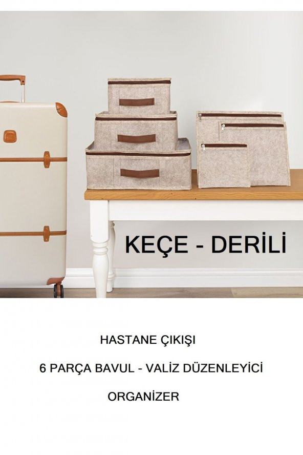 Hastane Çıkışı 6 Parça Bavul Valiz Düzenleyici Organizer Derili Keçe KAHVE