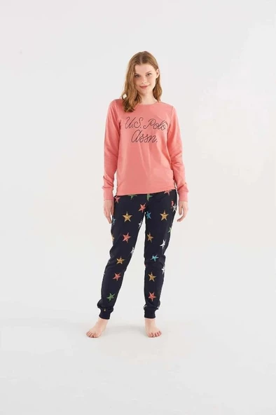 U.s Polo Assn 16821 Kadın Somon Yuvarlak Yaka Pijama Takım