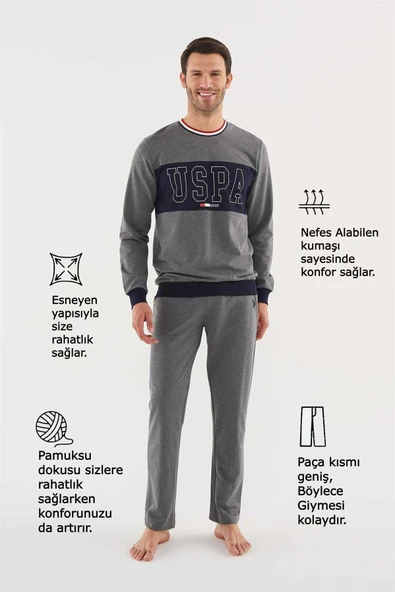 U.s Polo Assn 18616 Erkek Antrasit Melanj Pijama Takım - Resim 9