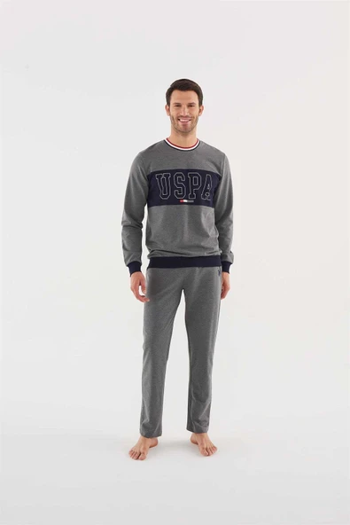 U.s Polo Assn 18616 Erkek Antrasit Melanj Pijama Takım - Resim 6
