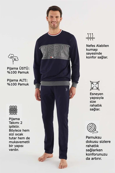 U.s Polo Assn 18616 Erkek Antrasit Melanj Pijama Takım - Resim 5