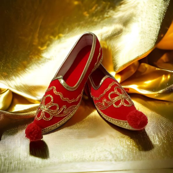 Kına Ayakkabısı Kına Çarık Yöresel Ayakkabı-Kırmızı