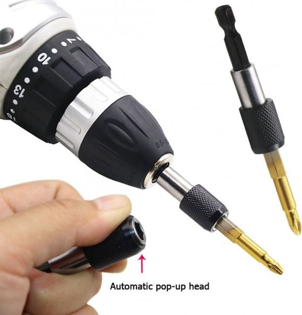 Hızlı Vidalama Adaptörü Bit Vidalama Uzatma Aparatı Manyetik Altıgen 1/4 Hex Bits Şaftlı 3 Parça - 3