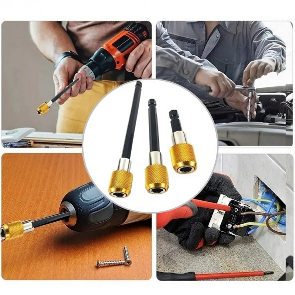 Hızlı Vidalama Adaptörü Bit Vidalama Uzatma Aparatı Manyetik Altıgen 1/4 Hex Bits Şaftlı 3 Parça - 6