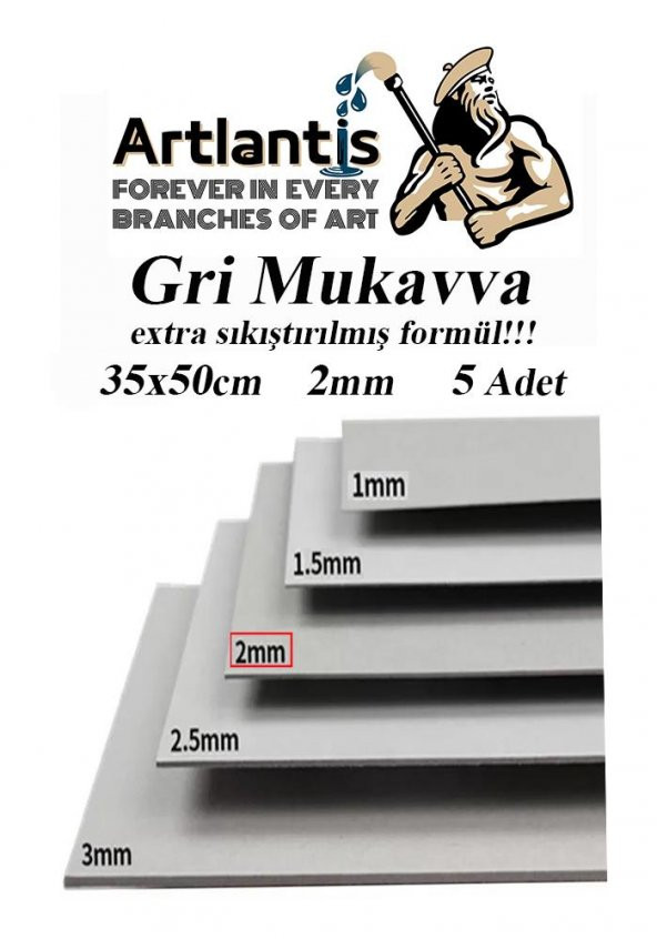 Mukavva Gri 2 mm 35x50 cm 5 Adet Sert Karton Ekstra Sıkıştırılmış 35*50 Mukavva Gri Renkli 2mm 5 Adet - 1