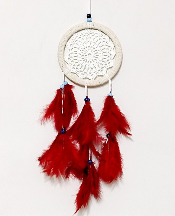 Kırmızı Kuş Tüylü Dream Catcher El Yapımı Düş Kapanı Duvar Süsü ürün görseli