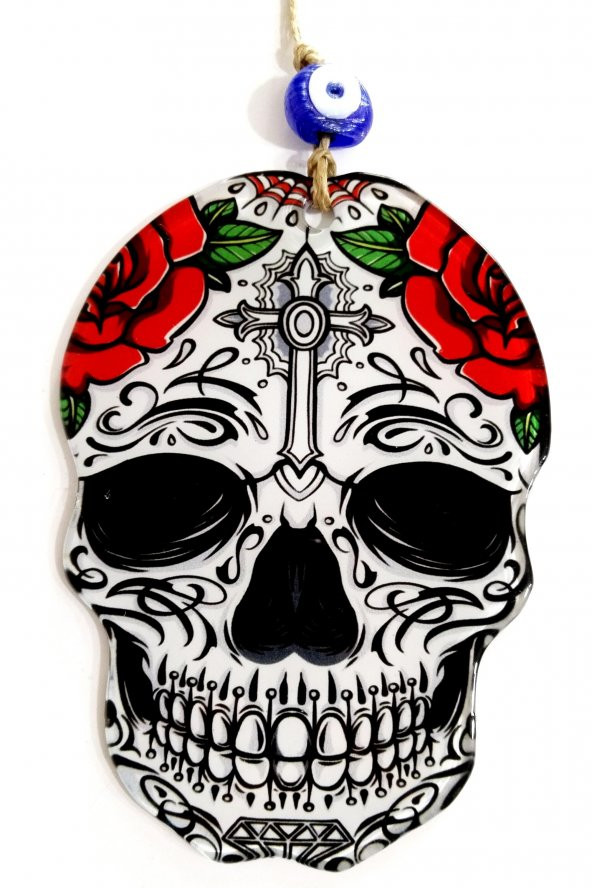 Siyah Gözlü Kuru Kafa Füzyon Cam Duvar Süsü - Resim 2