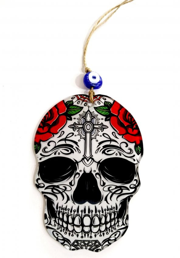 Siyah Gözlü Kuru Kafa Füzyon Cam Duvar Süsü - Resim 3