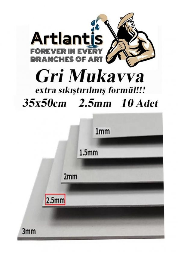 Mukavva Gri 2.5 mm 35x50 cm 10 Adet Sert Karton Ekstra Sıkıştırılmış 35*50 Mukavva Gri Renkli 10 Adet