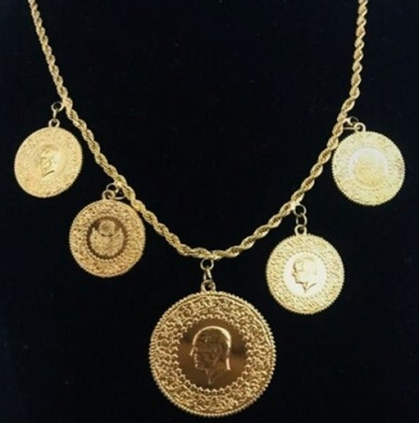 Gerçek Altın Görünümlü Beşibir Yerde 1. Kalite imitasyon Kolye (Halat Zincirli)