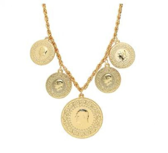 Gerçek Altın Görünümlü Beşibir Yerde 1. Kalite imitasyon Kolye (Halat Zincirli) ürün görseli 1