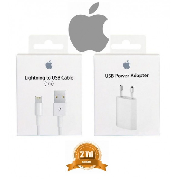 Orjinal Apple Iphone 8 Usb 5W Şarj Cihaz Ve Kablosu 1Metre Kablo