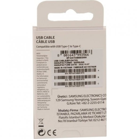 Samsung Galaxy A20 Type C Orjinal Data Ve Şarj Kablosu 1M (534864067) - 2