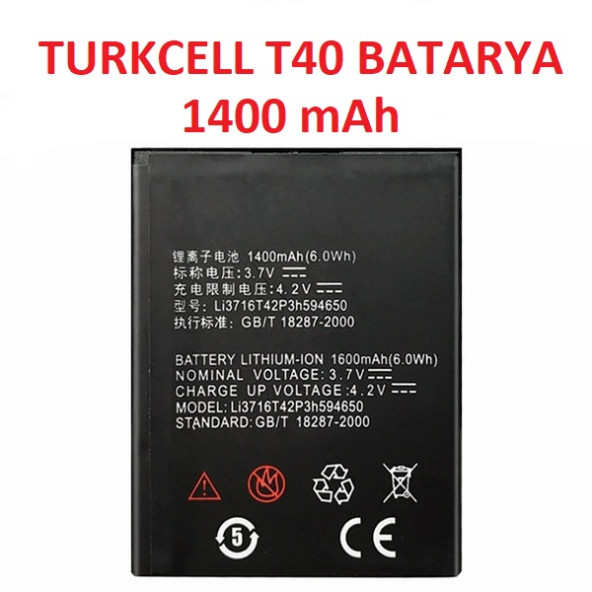 Turkcell T40 Batarya Pil 1400 Mah