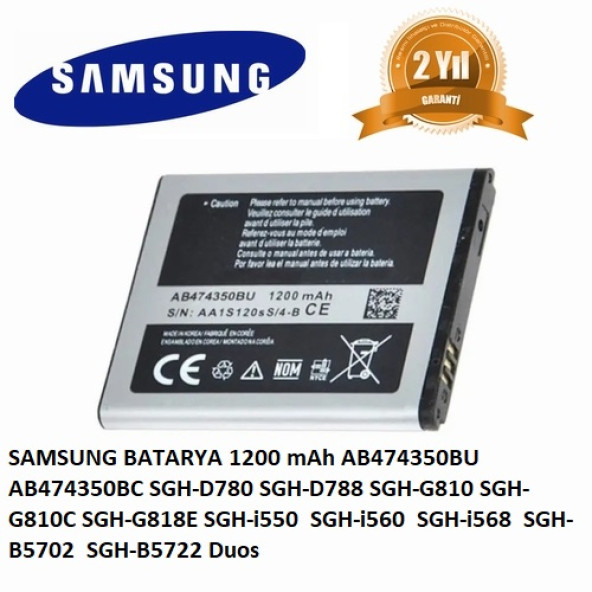 Samsung AB474350BU AB474350BC 1200 mAh Cep Telefonu Batarya Pil i560 i568