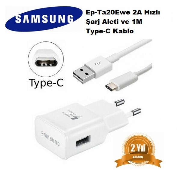 Orijinal Samsung Ep-Ta20Ewe Hızlı Şarj Adaptörü Travel 5V 2A + Type C Kablo