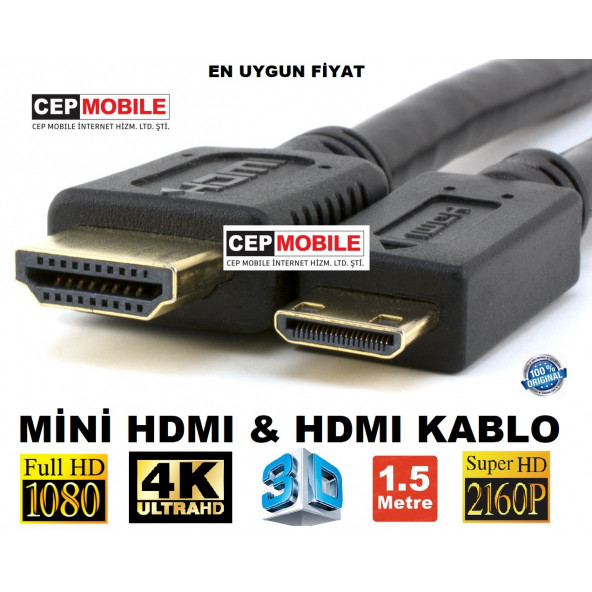 Tv - Kamera ve Tablet Uyumlu Mini Hdmi To Hdmi Kablo 1,5 Metre