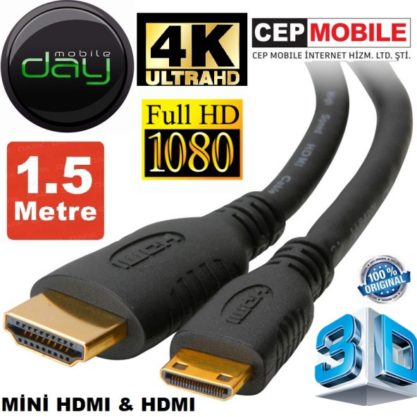 Tv-Kamera ve Tablet Uyumlu Mini Hdmi To Hdmi Kablo (1.5M) - 3