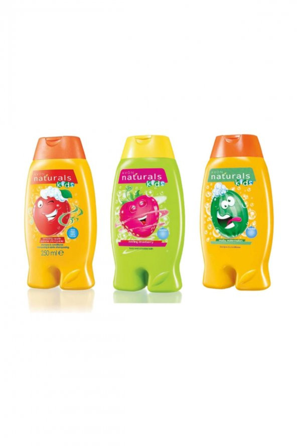 AVON 3 Adet  Naturals Kids Çocuk Şampuanı Elma Çilek Karpuz - 250 Ml