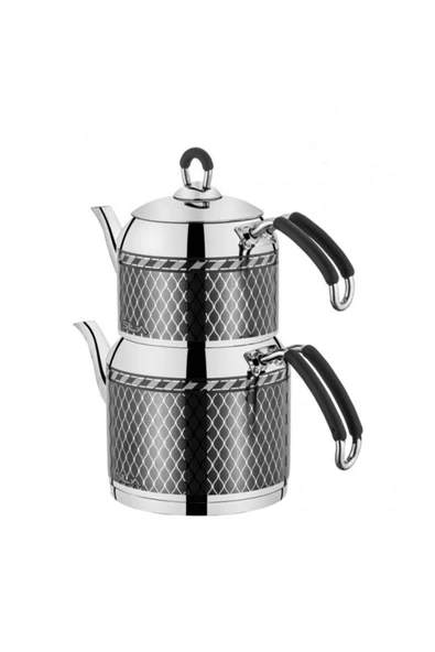 Sıla Sedef Dekorlu Gri Demlik Çaydanlık Takımı 2 Litre No:1