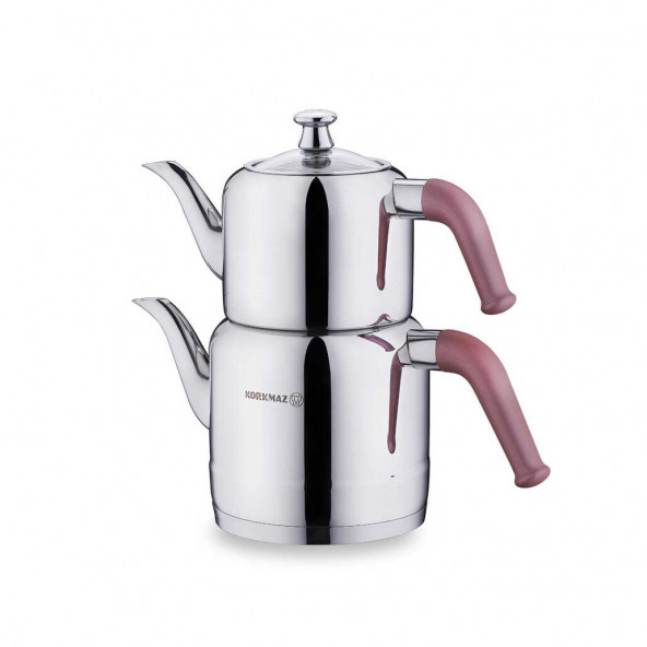 Korkmaz A189-01 Riva Rosa Gold Çaydanlık Takımı - 3 Lt Çelik Çaydanlık - Orta Boy Çelik Çaydanlık