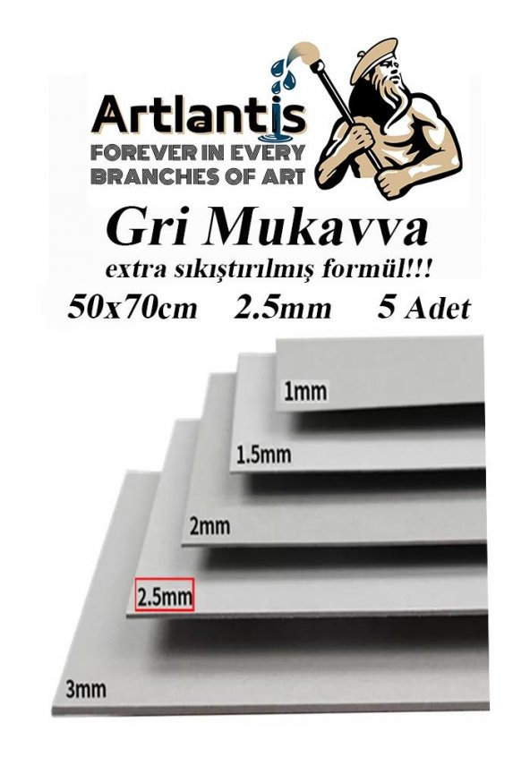 Mukavva Gri 2.5 mm 50x70 cm 5 Adet Sert Karton Ekstra Sıkıştırılmış 50*70 Mukavva Gri Renkli 5 Adet