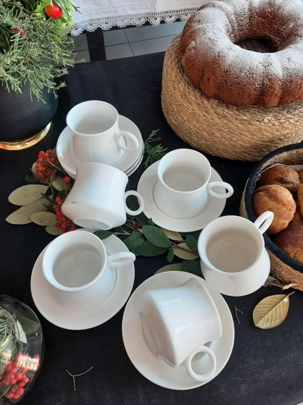Porselen Beyaz  Çay Fincan Takımı , Büyük Boy Nescafe Fincan Seti - 2