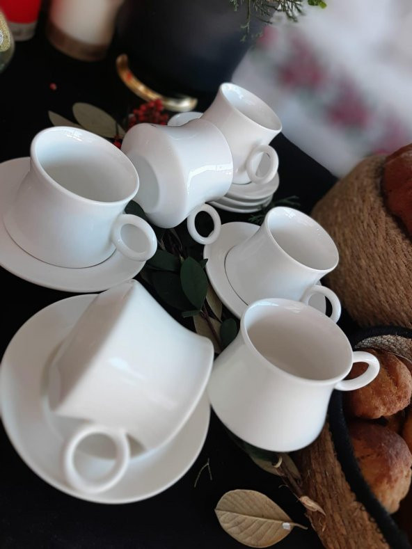 Porselen Beyaz  Çay Fincan Takımı , Büyük Boy Nescafe Fincan Seti - 4