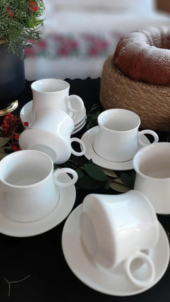 Porselen Beyaz  Çay Fincan Takımı , Büyük Boy Nescafe Fincan Seti - 5